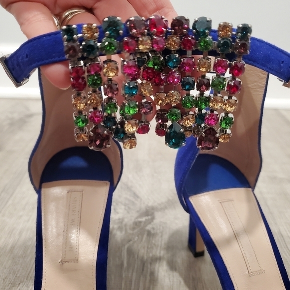 NEW Stuart Weitzman Fringe Embellished Suede Sandals Blue Violet - Picture 6 of 7